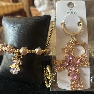 Bracelet  Angel charm and  cross charm and  cross key chain